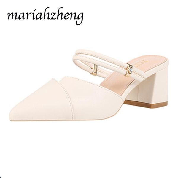 

slippers meriahzheng 5.5cm 2021 summer pointed thick heel high sandals women dual-use daily large size 43 lbz, Black