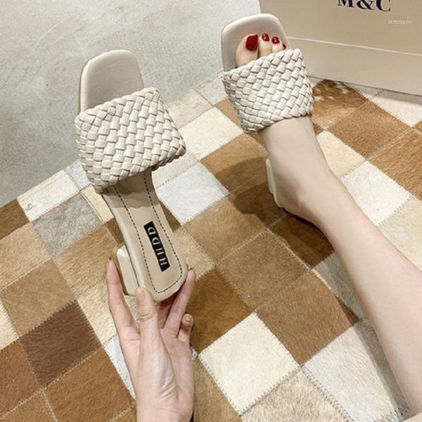 

sandals and slippers women's summer wear 2021 fashion all-match bow flat-bottom woven shoes1, Black