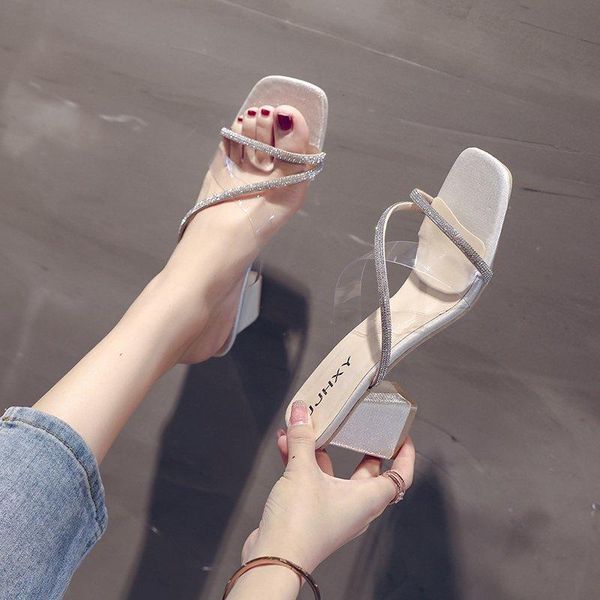 

slippers women's temperament design charm open toe step 2021 holiday beach flat shoes casual, Black