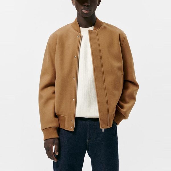 

men's wool & blends 2022 early autumn men woolen cloth jacket retro casual round neck solid color hidden zipper baseball uniform, Black