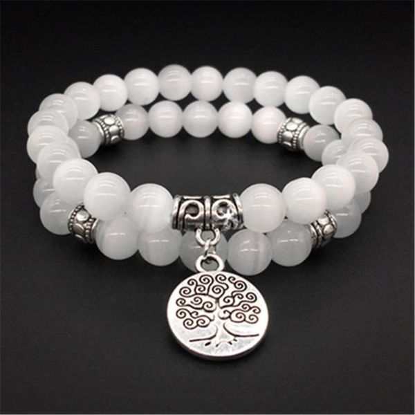 

beaded, strands 8mm white cat's eye set bracelets tree of lift pendant yoga natural stone beaded bracelet female jewelry wholesale, Black