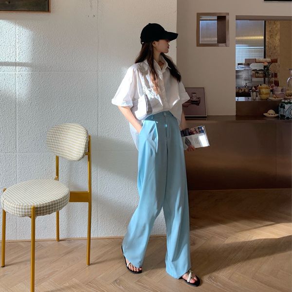 

vintage thin high waist brief retro stylish office lady large size all match chic women straight pants 210421, Black;white