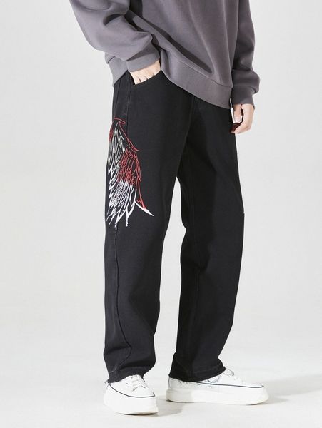 

men wings embroidery tapered jeans 18lx#, Blue