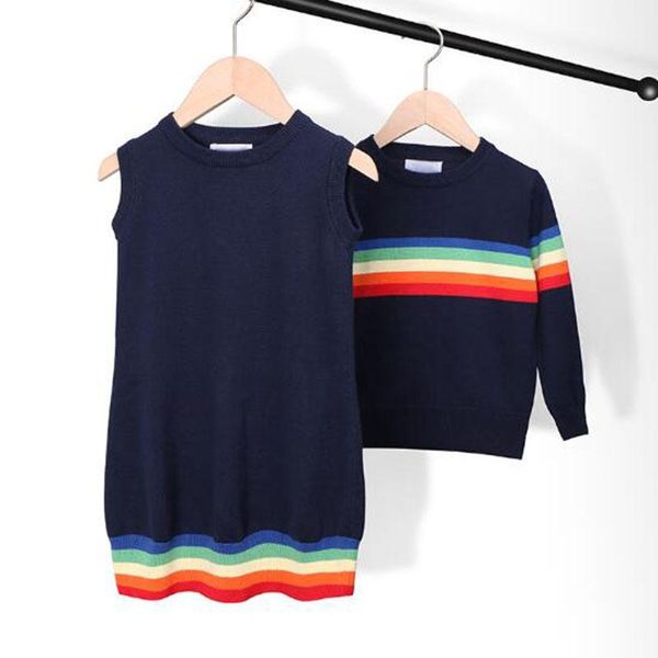 

girl's dresses spring kids baby boys girls vest for knit autumn boy girl rainbow brother sister long sleeve sweater, Red;yellow