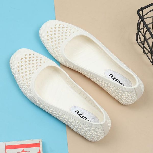 

sandals white nurses' shoes summer square toe hollow-out plastic women's flat non-slip breathable soft bottom waterproof work ,, Black