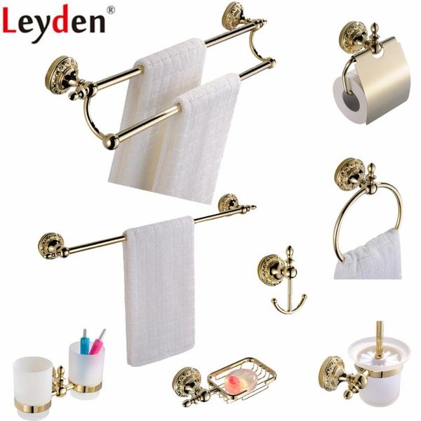 

bath accessory set leyden luxury solid brass towel bar toilet paper holder ring robe hook wall mounted golden bathroom accessories