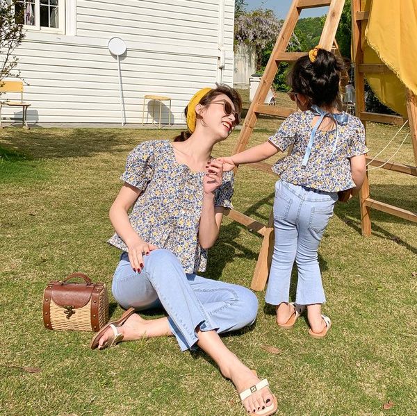 

family matching outfits 2021 parent-child summer trousers casual jeans mommy and me clothes 4-6y pants, Blue