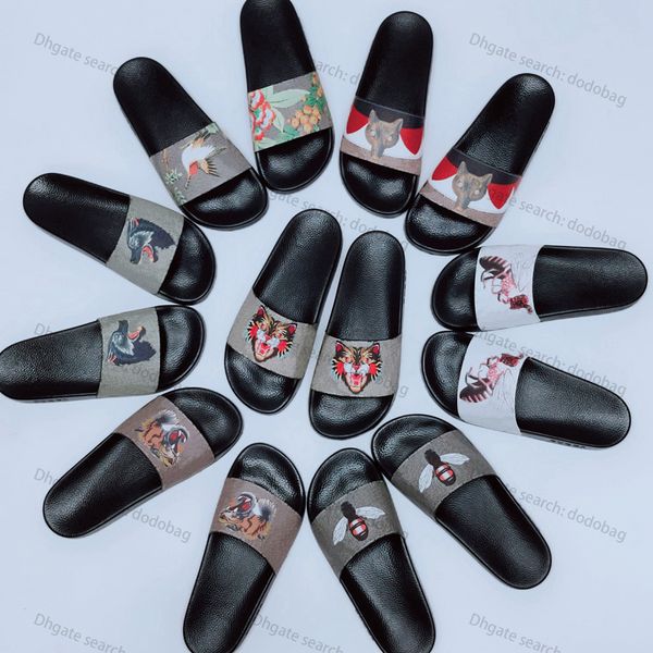 

men rubber slides slippers designer flip flops women sandal tiger floral brocade flat slipper striped bee original sandals summer beach slip, Black