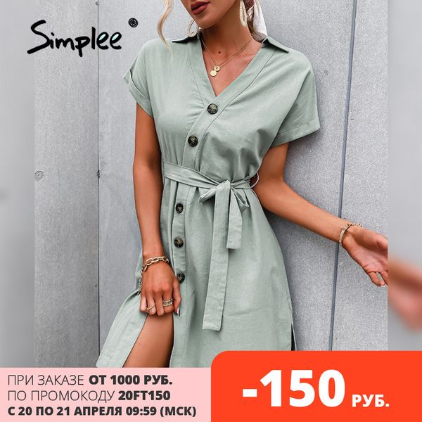 

simplee elegant single-breasted solid dress v-neck lace up dress short dresses causal summer fashion woman short sleeve dress, Black;gray