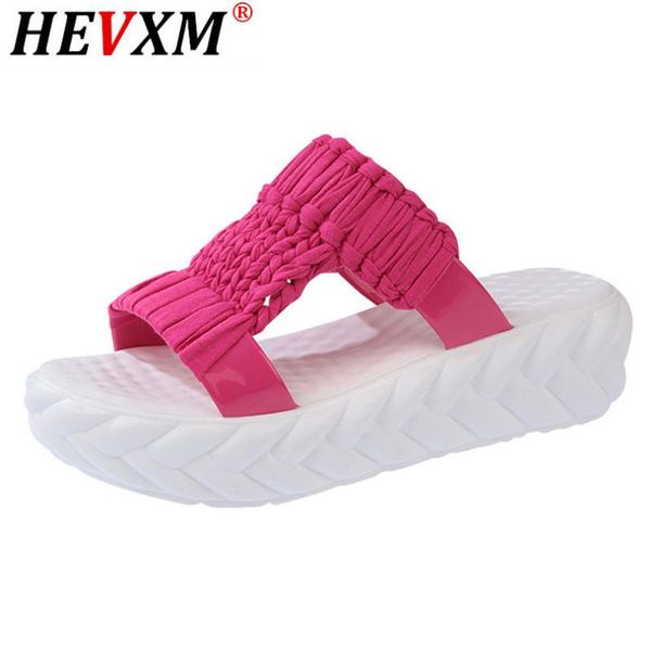 

style women wedges slippers fashion knit summer platform shoes anti skid thick sole slides ladies casual flip flops, Black