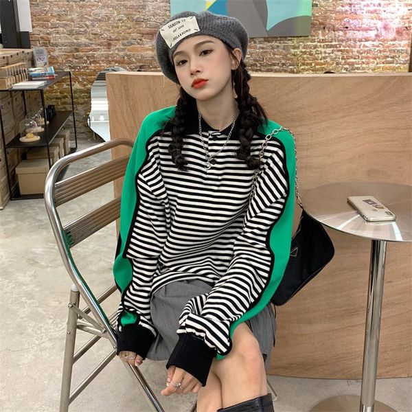 

women's hoodies & sweatshirts oversized sweatshirt women striped loose spring autumn pullover casual style korean fashion hipster plus, Black
