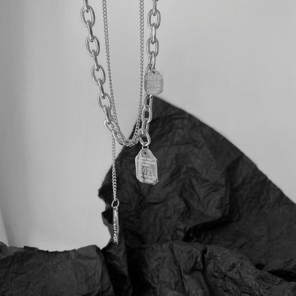 

chains necklace titanium steel women's double deck letter hangtag chain, Silver