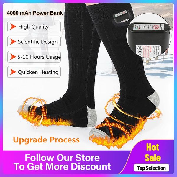 

thicken warmer socks electric heated rechargeable battery for women men winter outdoor skiing cycling sport sports, Black