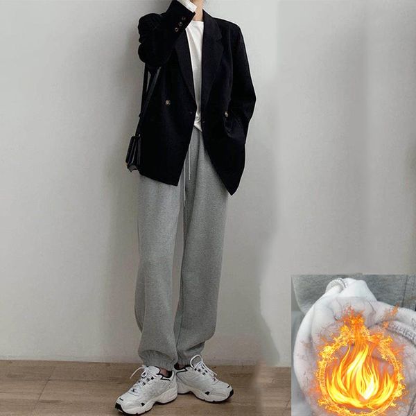 

winter plus size gray fleece pants women fashion korean sweatpants loose casual joggers high waist warm sport trousers women's & capris, Black;white