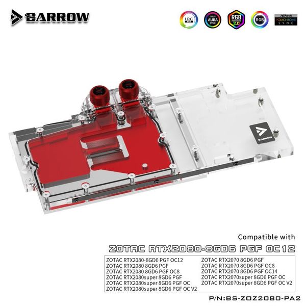 

barrow gpu water block for zotac rtx2080 /2070 8gd6 pgf oc14/oc 8 support light sync motherboard 5v 3pin header,bs-zoz2080-pa2 fans & coolin