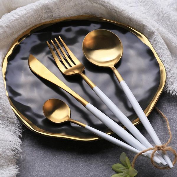 

dinnerware sets 24pcs gold set matte stainless steel tableware knife fork coffee spoon flatware dishwasher safe cutlery