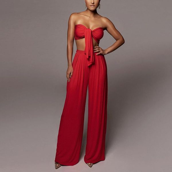 

women's two piece pants fashion set women sleeveless backless crop wide leg matching sets ladies solid vintage 2 outfits, White