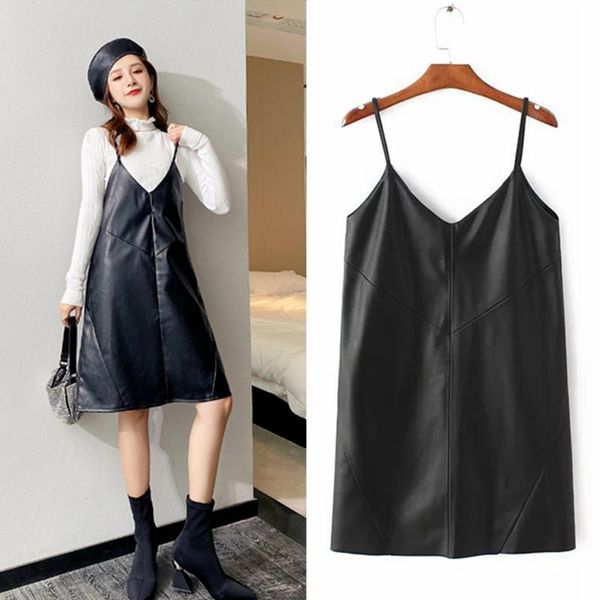 

casual dresses women's black leather dress v-neck pu, Black;gray