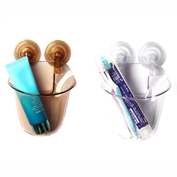 

pc wall mounted suction cup toothbrush holder shower razor and toothpaste mirror spin for bathroom(amber) bath accessory set