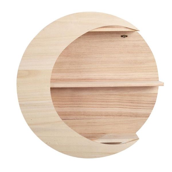 

1pc exquisite moon shape wall decor wooden mounted storage rack holder other home