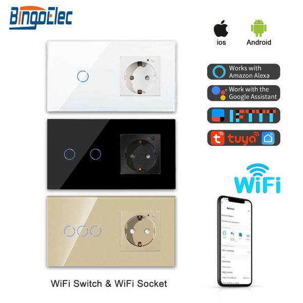 

smart home control wifi touch light switch 1/2/3gang 1way wall socket google alexa life app screen eu white