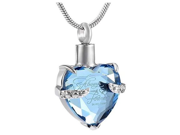 

pendant necklaces engraved "always mind forever in my heart" urn necklace for ashes keepsake memorial stainless steel cremation je, Silver
