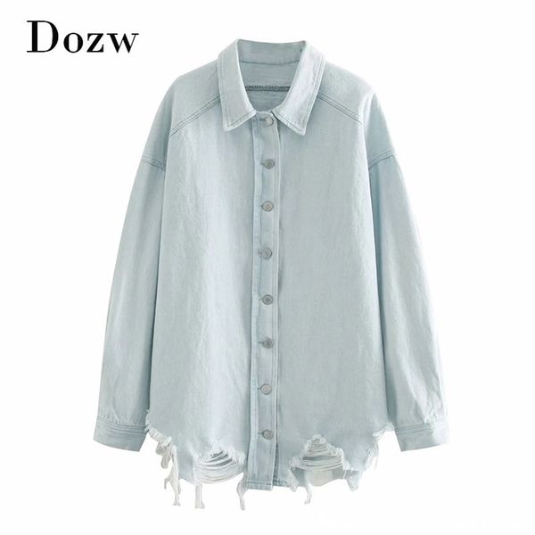 

women solid denim jacket coats retro hole ripped boyfriend coat batwing long sleeve oversized autumn spring 210515, Black;brown