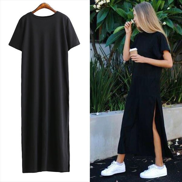 

maxi t shirt summer women dress elegant casual ukraine vintage linen boho party long black bodycon dresses plus size, Black;gray