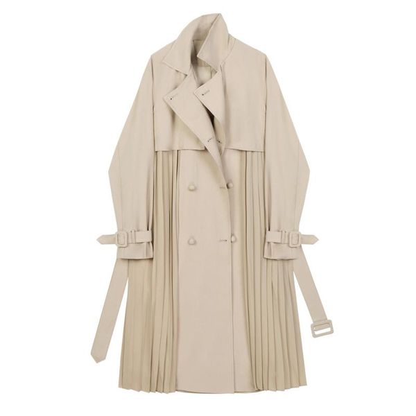 

women's trench coats [ewq] temperament coat female fashion overcoat 2021 autumn double breasted windbreaker women waist closing organ p, Tan;black