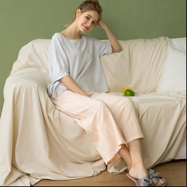

spring and summer silk womens sleepwears cotton suit short sleeved shorts trousers pure yarn dyed pajamas home service, Black;red