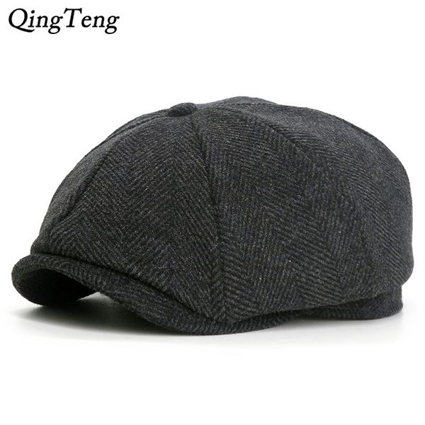 

octagon herringbone sboy cap vintage wool men beret casual peaked s ivy for women flat hat french pumpkin 2 sizes 210429, Blue;gray