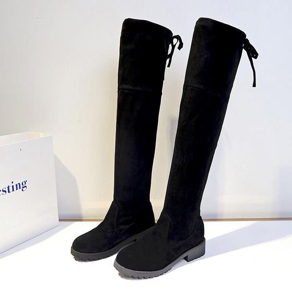 

boots 2021 autumn winter matte with thin waist over the long women thigh high shoes botas mujer, Black