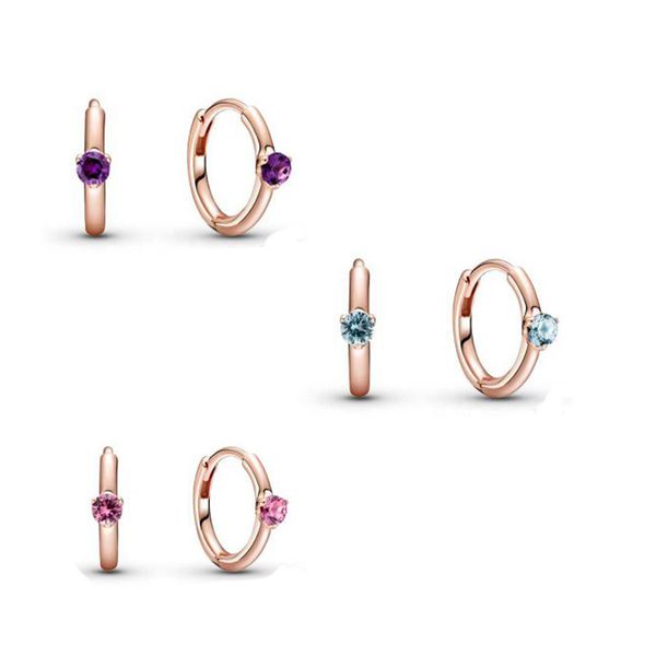 

2021 valentine's day 925 sterling silver rose gold pave purple light blue pink stud earrings women gift fashion jewelry, Golden