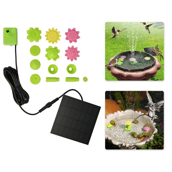 

solar fountain flower shaped sprinkler water pump bird bath with colorful type nozzles for pool pond patio garden decorations