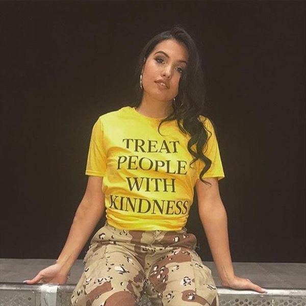 

treat people with kindness femme women fashion letter printed yellow tee feminist tumblr graphic tees, White