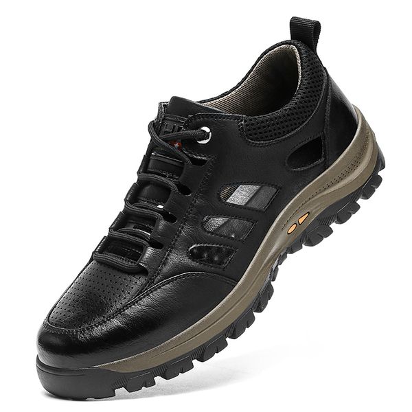 

outdoor summer leather men shoes casual daily footwear breathable work shoes hollow men comfortable sport trainers 38-47, Red;white