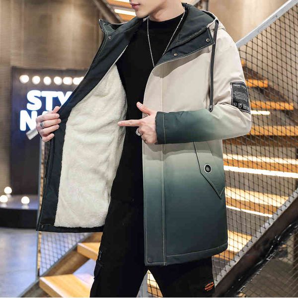

men's trench coats winter men's jacket with gradient, thick casual trench coat hood mostly velvet 1xwj, Tan;black