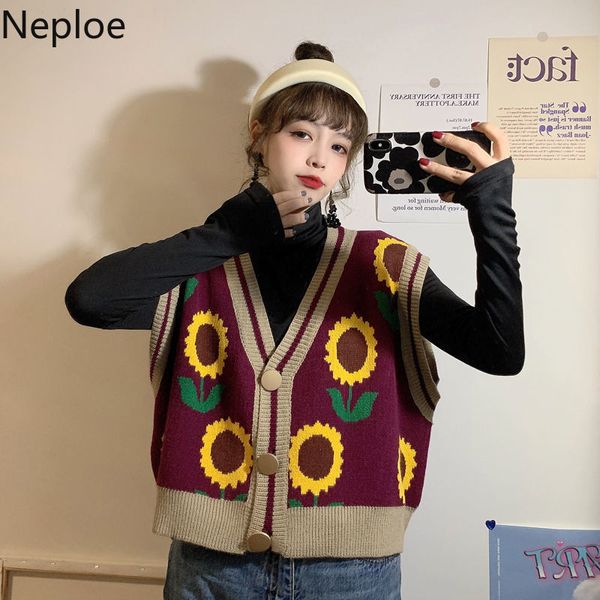 

neploe woman sweaters knit print pullovers vest women new fashion sleeveless jumper v-neck loose knitwear tank 4g473 210422, White
