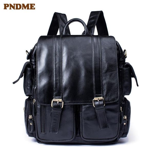 

backpack pndme casual fashion simple genuine leather men's women's soft first layer cowhide outdoor party black bookbag bagpack