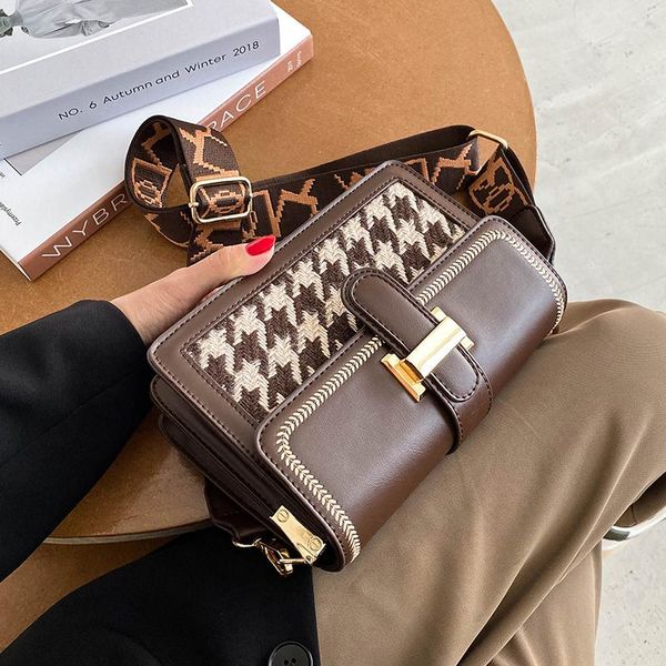 

shoulder bags women messenger bag winter retro woolen patchwork pu leather crossbody 2021 fashion female travel