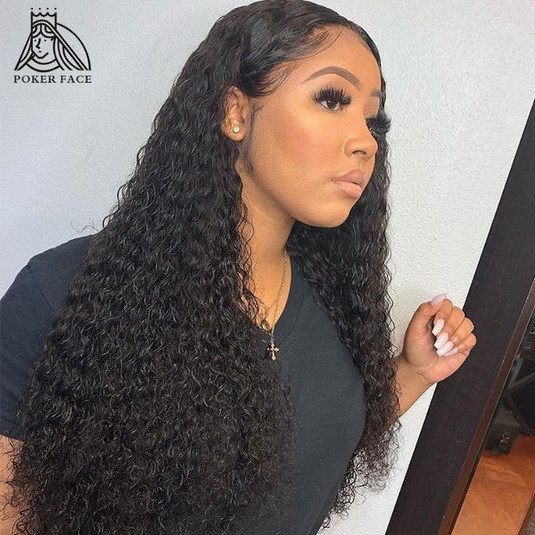 

30 inches 13x4 curly lace front human hair wigs pre plucked brazilian water deep wave 360 frontal wig remy full1, Black;brown