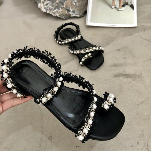 

sandals beige heeled clear shoes buckle 2021 women's black girls pearl summer comfort low strap pu scandals casual rome fabr