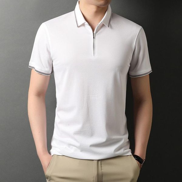 

men's polos high end summer short sleeve mulberry silk t-shirt, White;black