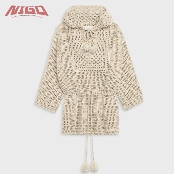 

women's polos nigo 21ss cel crochet detail wool hooded pullover #nigo11080, White
