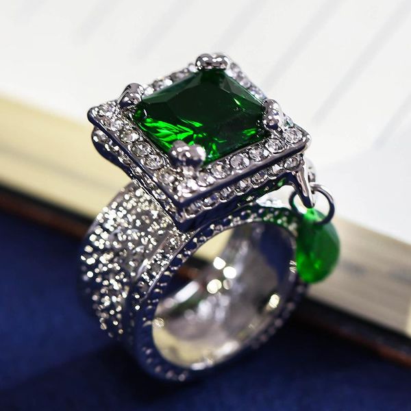 

wedding rings fashion love green crystal ring jewelry classic europe style lady hollow out engagement for women party gift, Slivery;golden
