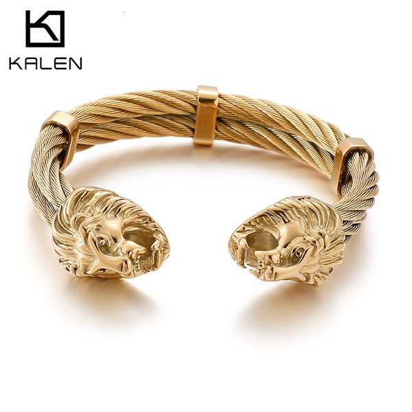

bangles bracelet punk hand jewelry of kalun, aggressive personality, lion head, wolf electroplated titanium steel men's, Black