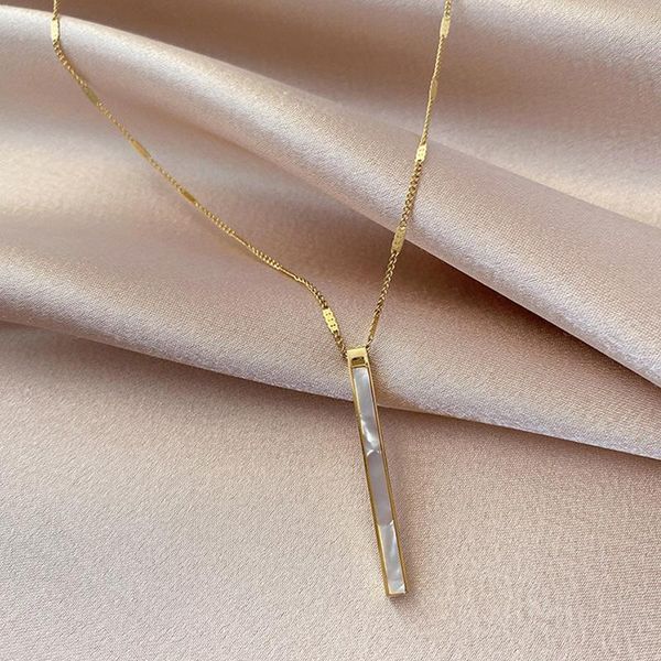 

pendant necklaces creative women jewelry geometric shell rectangular necklace simple fashion 316l stainless steel, Silver