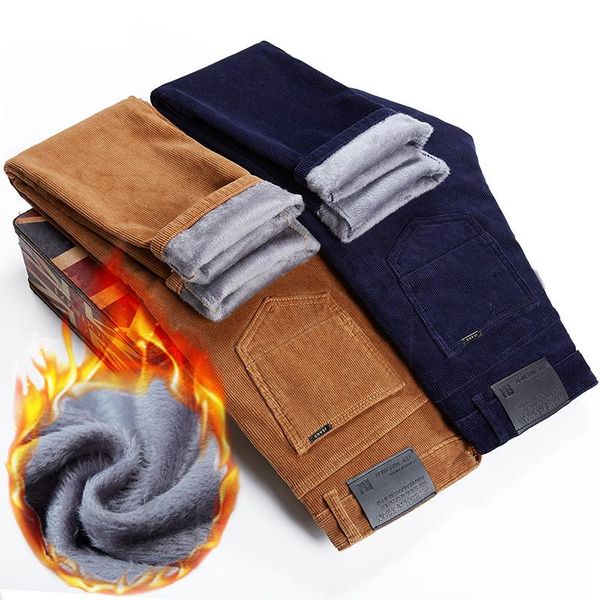 

winter men's corduroy pants business straight plus velvet thickening brand trousers size 28-40, Black