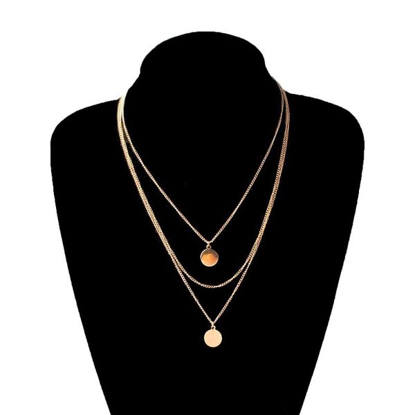 

pendant necklaces ladies simple round sequins tassel multilayer chain necklace women fashion exquisite gold color long statement, Silver