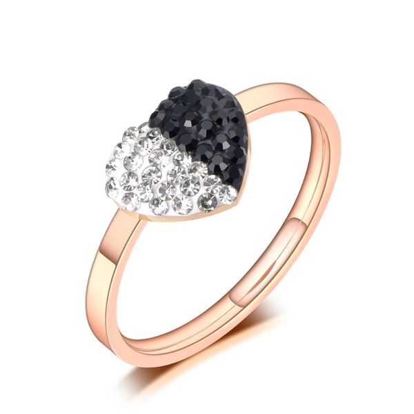 

wedding rings stainless steel white/black rhinestone heart jewelry for women girls trendy rose gold love r19104, Slivery;golden